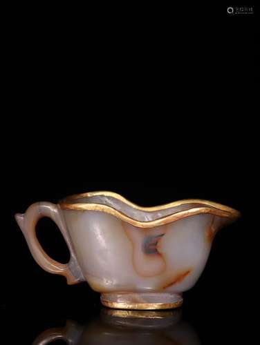 A Chinese Agate Cup With Golden Painting