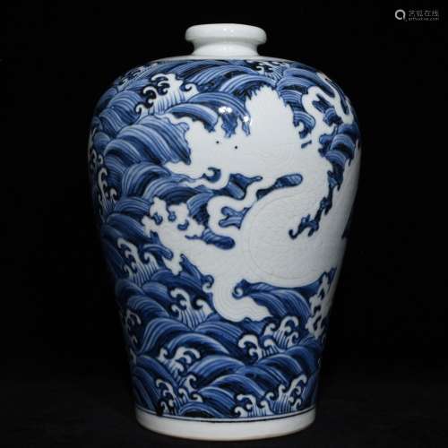 A Chinese Porcelain Blue&White Dragon Carved Meiping Vase