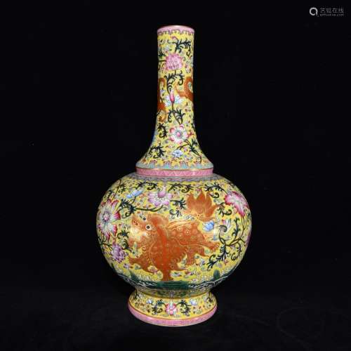 A Chinese Porcelain Famille Rose Qilin Pattern Vase
