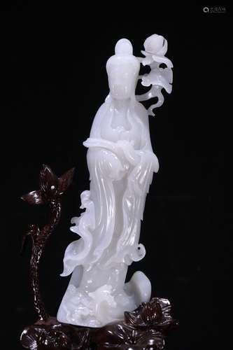 A Chinese Hetian Jade Guanyin Carved Ornament