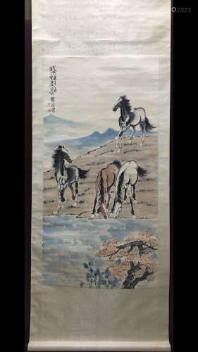 A Chinese Painting Of Horses, With Xubeihong Mark
