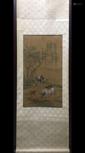 A Chinese Painting Of Horses, With Langshining Mark