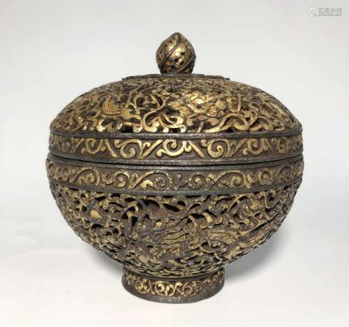 A GILT-IORN BOX AND COVER