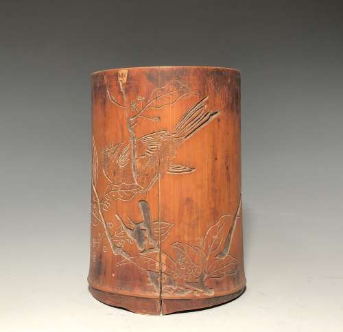 A BAMBOO CARVED BRUSH POT