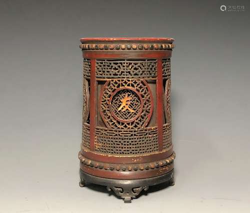 A BAMBOO CARVED BRUSH POT