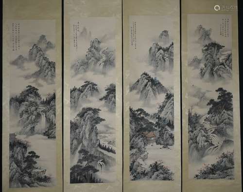 FOUR PORCELAIN PANELS OF LANDSCAPE