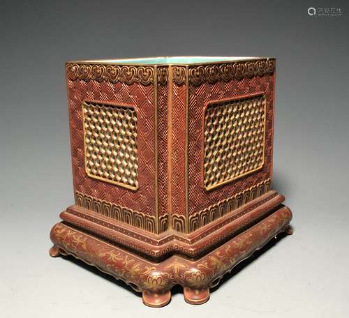 A CARVED RECTANGULAR BRUSH POT, QIANLONG MARK