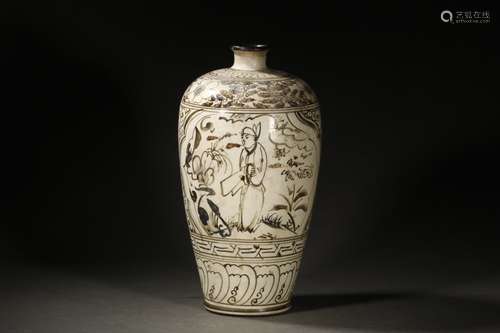 A Chinese Cizhou Kiln White-Glazed Figure-Story Meiping Vase