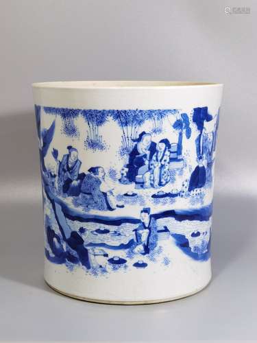 A Chinese Blue-and-White Figure-Story Brush Pot