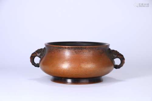 A Chinese Silver Inlaid Double Ears Bronze Censer