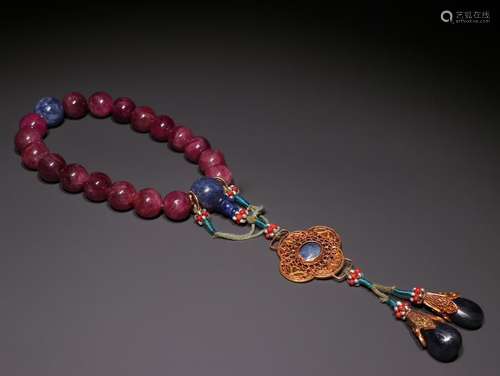 A Chinese Red Tourmaline Bracelet