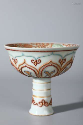 A Chinese Gilt-Decorated High Foot Cup