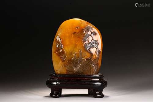 A Chinese Hetian Jade Carved with Landscape Ornament