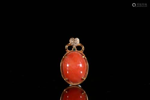 A Chinese 18k Gold Plated Coral Pendant