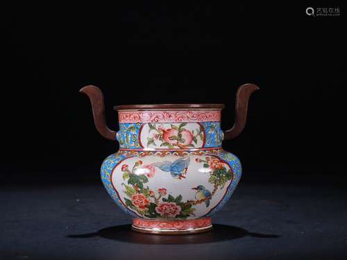 A Chinese Enameled Floral and Bird Censer