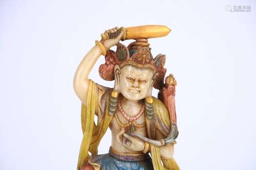 A Chinese Shoushan Stone Colored Virudhaka Statue