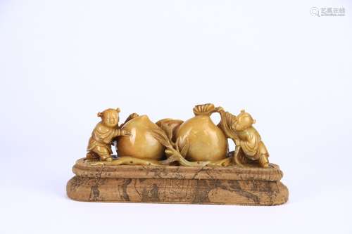 A Chinese Shoushan Stone Craved Boys Ornament