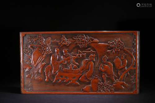 A Chinese Bamboo Carved with Figure-Story Inkbed