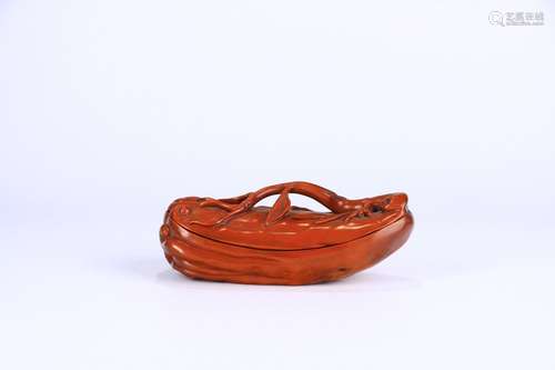 A Chinese Boxwood Fruite Shaped Box