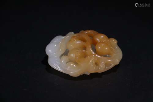 A Chinese Hetian Jade Squirrel and Grape Carving Hand Piece