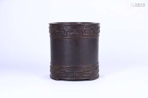 A Chinese Rosewood Brush Pot