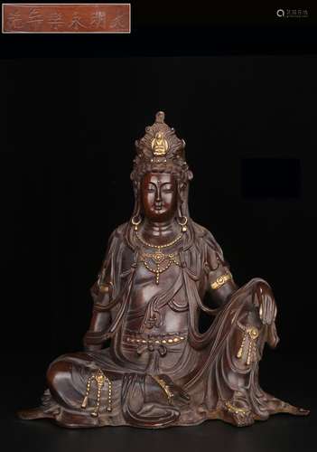 A Chinese Gult Bronze Guanyin Statue