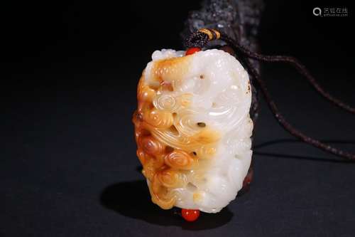 A Chinese Hetian Jade Dragon and Phonexi Carving Hand Piece