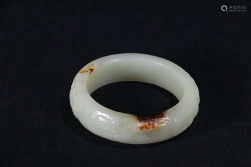 A Chinese Hetian Jade Dragon and Phonexi Carving Bangle