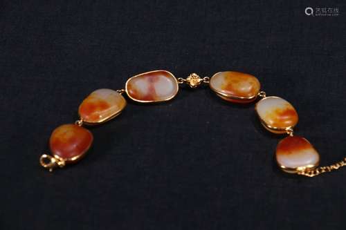 A Chinese Hetian Jade 18k Gold Plated Bracelet