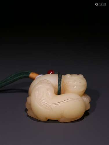 A Chinese Hetian Jade Two Badgers Pendant