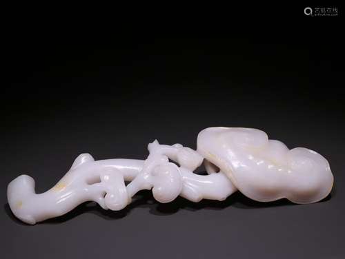 A Chinese Hetian Jade Ganoderma Ruyi Ornament