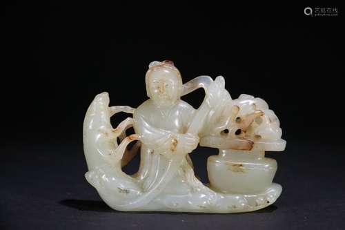 A Chinese Hetian Jade Immortal Figure with Boat Ornament