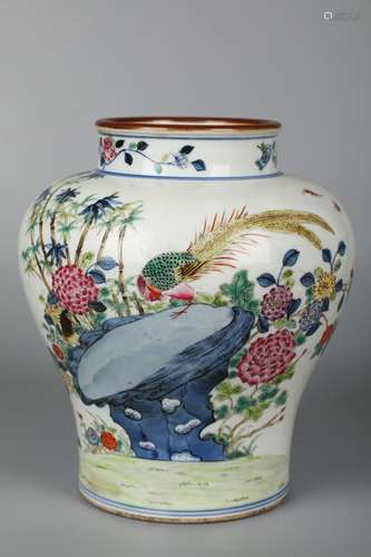 A Chinese Famille Rose Floral and Bird Jar