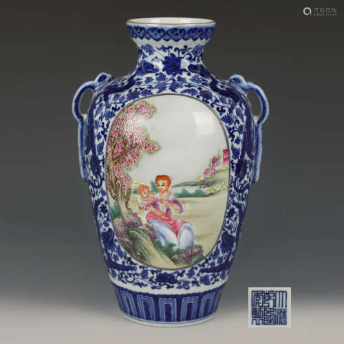 A Blue And White Figurines Porcelain Vase