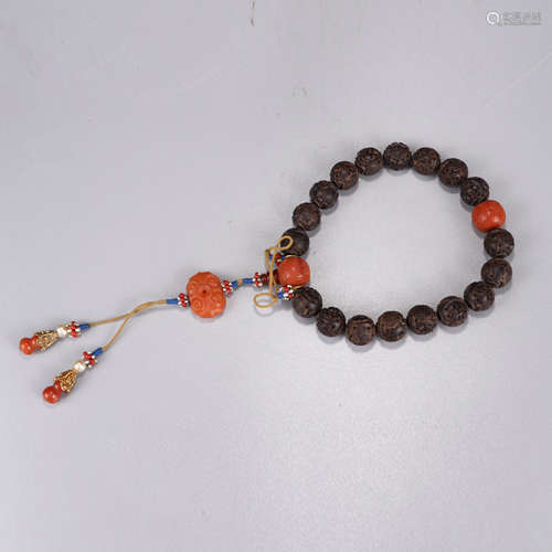 Chinese Chenxiang Wood Carved Prayer Beads