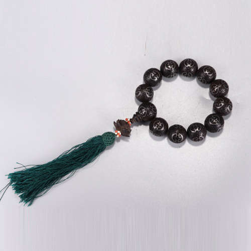 Chinese Chenxiang Wood Silver-Inlaid Prayer Beads
