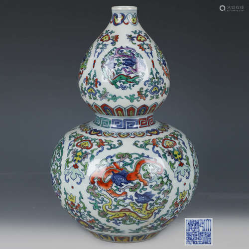 A Doucai Gourd-Shaped Porcelain Vase