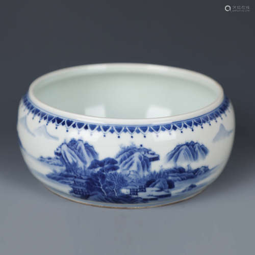 A Blue And White Landscape Porcelain Brush Washer
