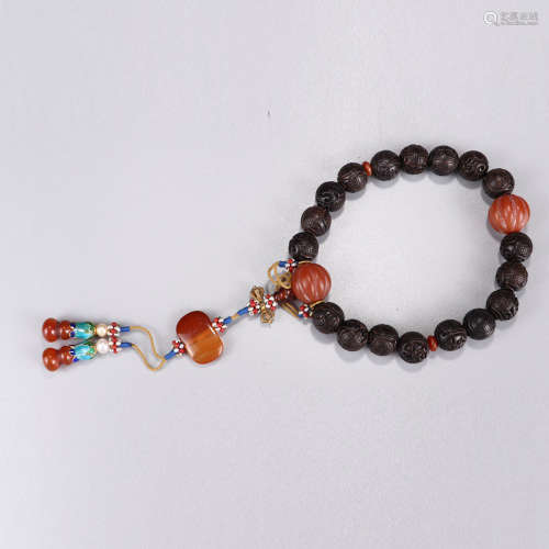 Chinese Chenxiang Wood Carved Prayer Beads