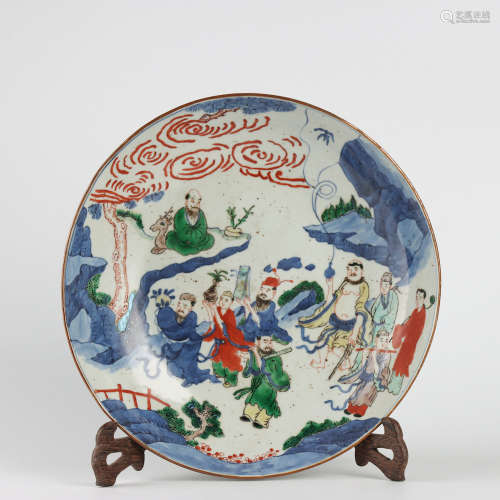 A Wucai Eight Immortals Motifed Porcelain Plate