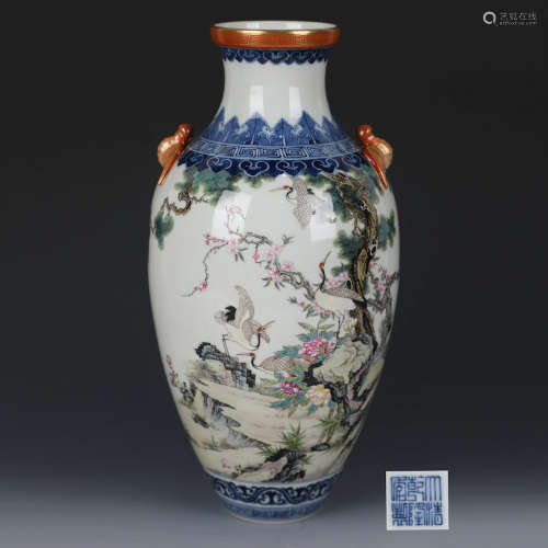 A Blue And White Crane Motif Porcelain Vase