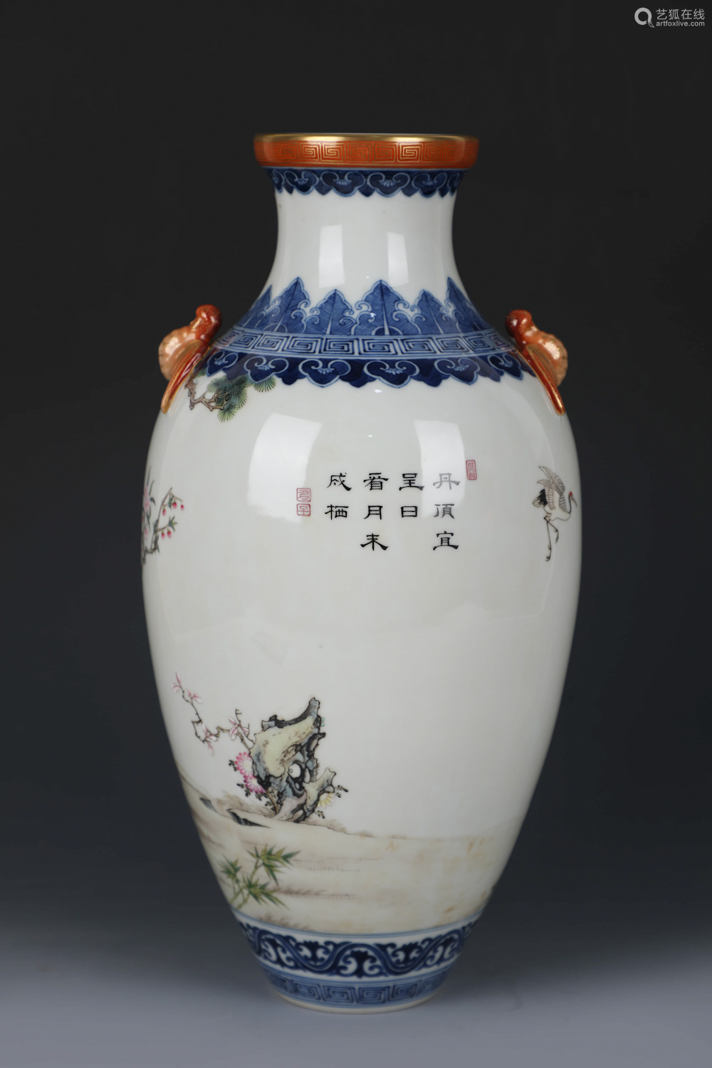 a blue and white crane motif porcelain vase