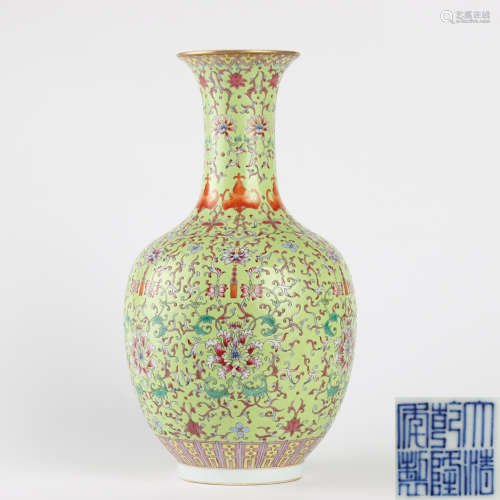 A Famille Rose Flowers Motif Porcelain Vase, Marked