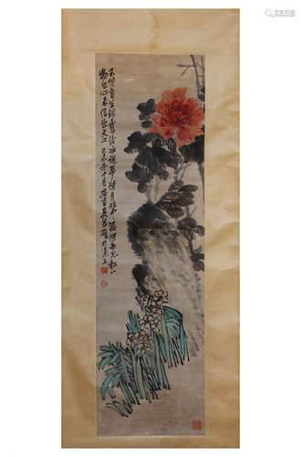 A Chinese Flower-And-Plant Scroll, Wu Changshuo Mark