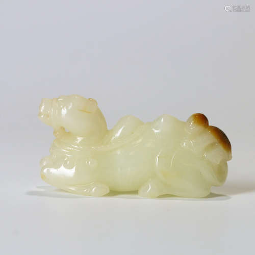 A Chinese Jade Carved Camel And Boy Ornament