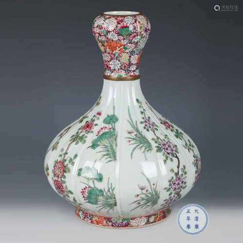 A Famille Rose  Garlic-Head-Shaped Porcelain Vase