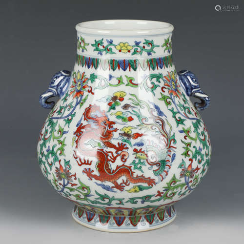 A Doucai Dragon And Phoenix Porcelain Zun Vase