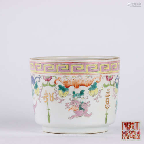 A Famille Rose Chi Dragon Porcelain Brush Pot