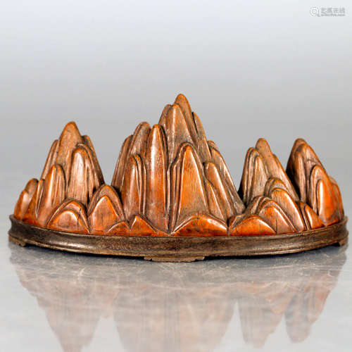 A Bamboo Carved Mountain Shaped Brush Stand