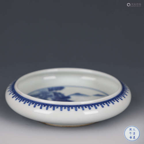 A Blue And White Landscape Porcelain Brush Washer